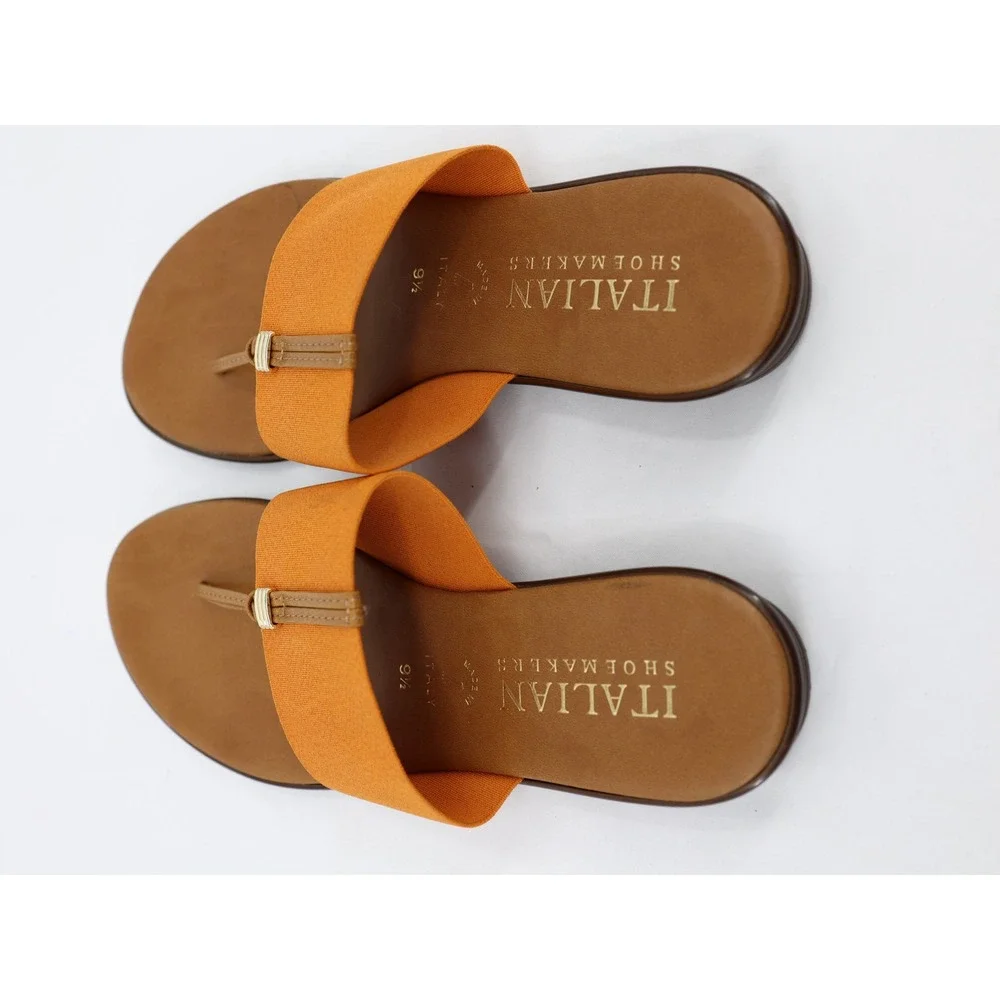 Italian Shoemakers Afia Orange Stretch Thong Sandals Slip On Italy 9.5